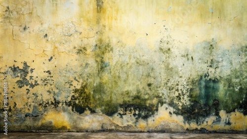 Aged Wall Texture  Distressed Yellow and Green Plaster with Cracks and Mold