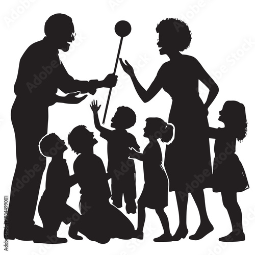 Black Grandparents teaching children Silhouette Vector, High Quality Illustration on White Background