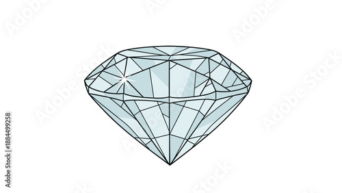 Elegant and precious large cut diamond with sparkling reflections and many facets isolated on a white background for jewelry themes.