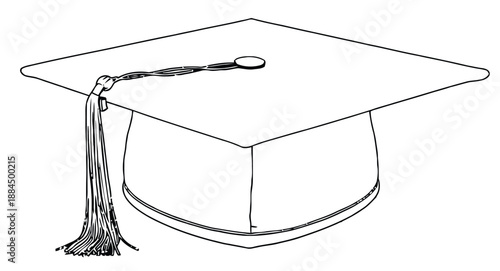 Line drawing of a graduation cap with a tassel draped over the edge. The simple, black-and-white style conveys an academic and formal tone.