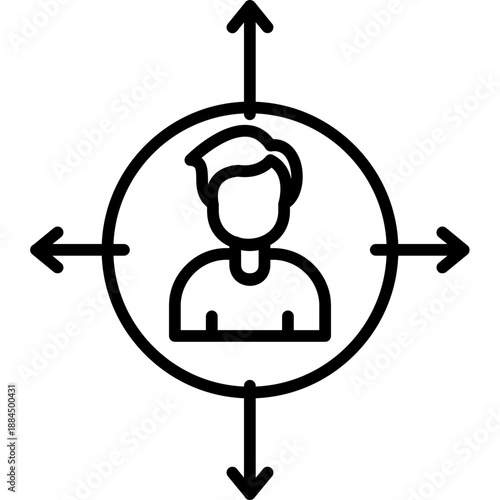 Person with arrows in circle