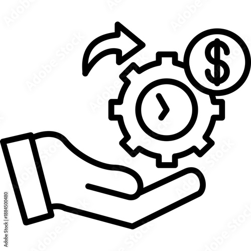 Hand with gear and clock