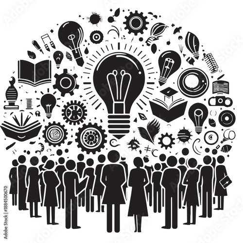 Black Intergenerational Learning Silhouette Vector, High Quality Illustration on White Background