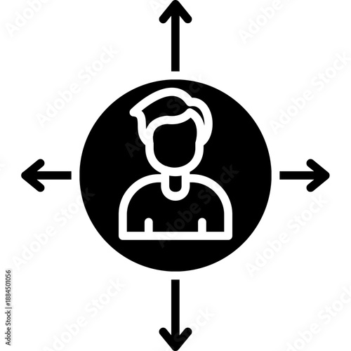 Person with arrows in circle