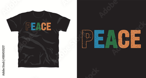 Peace typography design with colorful distressed lettering for inspirational streetwear and t shirt graphics