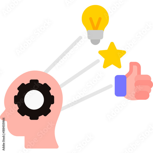 Head with gear and achievement symbols