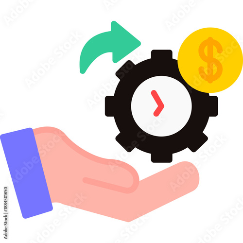 Hand with gear and clock