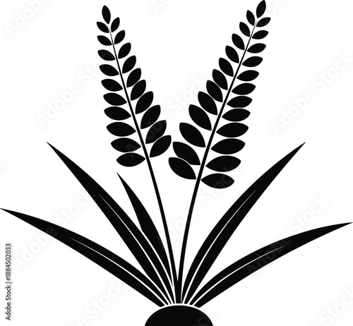 Minimalist Black Rice Plant Silhouette Vector Illustration Featuring Ears of Grain and Leaves for Organic Farming Logo Agriculture Branding and Natural Food Product Packaging