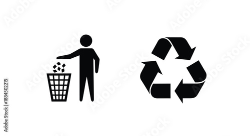 Recycling and waste disposal icons a person throwing trash into a bin