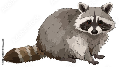 Adorable Cartoon Raccoon Vector Illustration with White Background
