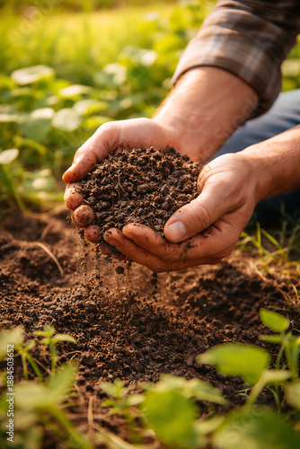 Farmer Holding Fertile Soil in Hands for Sustainable Organic Farming