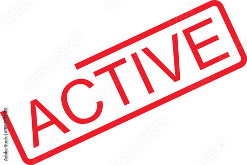 Red stamp with the word ACTIVE on a plain surface viewed straight on