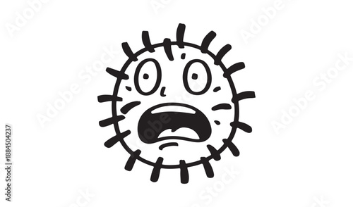 Screaming cartoon virus or bacteria character outline vector drawing