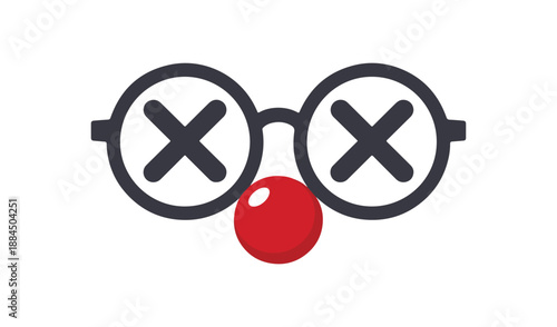 Stylized clown face icon with dark glasses and red nose carnival character