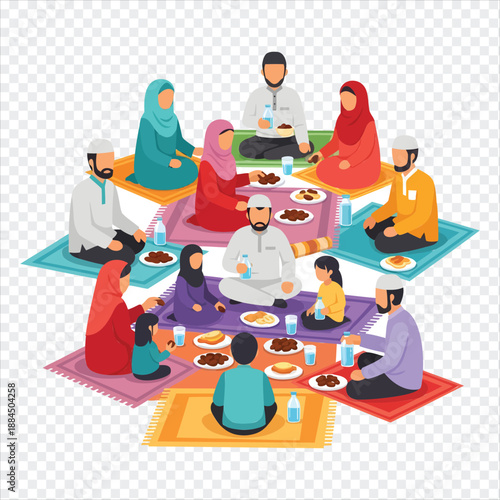 muslim family having iftar meal together