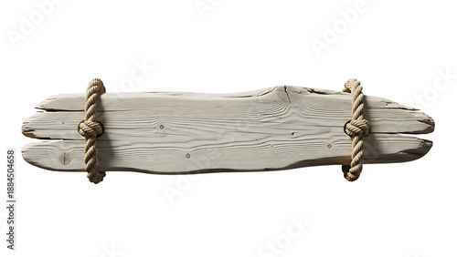 Rustic driftwood sign with thick ropes, ideal for beach decor, nautical themes, and outdoor signage