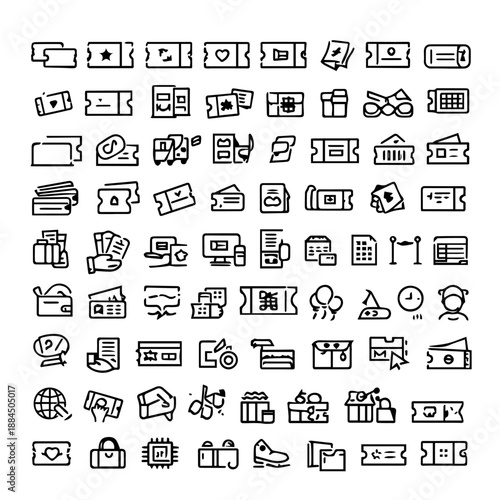 Outline Icons Set for Ticketing, Vouchers, Commerce, and Reservation.