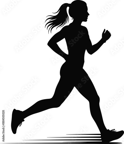 Running woman silhouette illustration, female athlete jogging pose, fitness training and healthy lifestyle concept isolated on white background