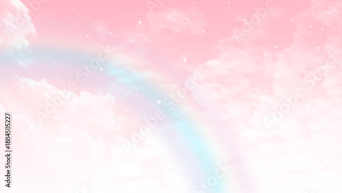 Sky cherry background. Pink sky background with white clouds.