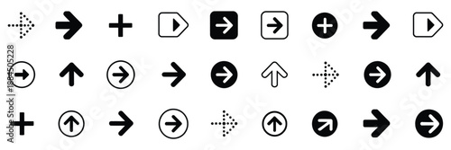 Arrows set vector illustration with black colored arrow icon designs, clean and simple arrows vector collection suitable for UI design, apps, websites, infographics, and digital interfaces