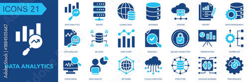 Data Analytics icon collection set glyph color