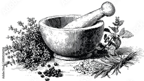 Herbal Mortar Spice Infusion Clipart Vector Art for Culinary Designs