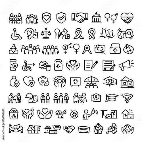 Large Social Security and Insurance Line Icons Collection