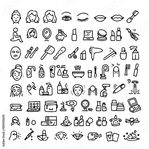 Hand Drawn Beauty, Cosmetics, and Personal Care Outline Icon Set