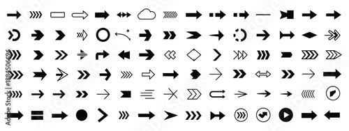 Black vector arrows collection featuring arrow and cursor icons, modern simple arrows in flat style, different direction symbols for web design