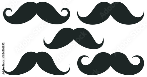 Mustache Silhouettes Set, vector icons of stylish male mustaches for barber shop graphics grooming posters fashion illustrations photobooth accessories decoration