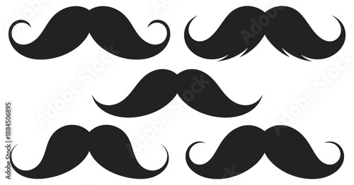 Mustache Silhouettes Set, black vector mustache shapes featuring classic modern styles for barber branding grooming logos costume props design use