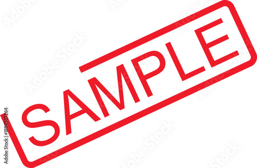 Red stamp with 'SAMPLE' text on a plain background viewed from directly above