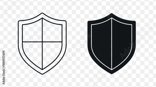 Secure Protection Shield Icons for Safety and Defense Concepts isolated on Transparent Background