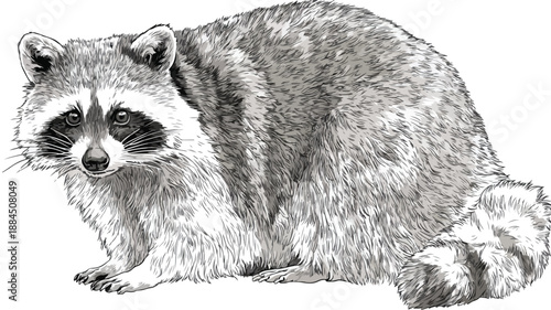 Cute Raccoon Cartoon Vector with Outline, Isolated on White Background