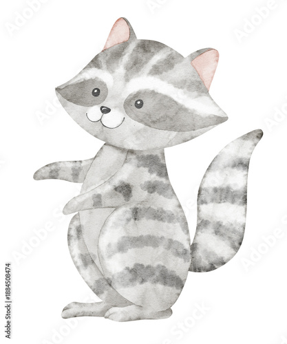 Wallpaper Mural Raccoon watercolor illustration with friendly expression in soft pastel grey tones. Art of cute forest animal for baby shower greeting cards or childosh invitations. Character for nursery posters. Torontodigital.ca