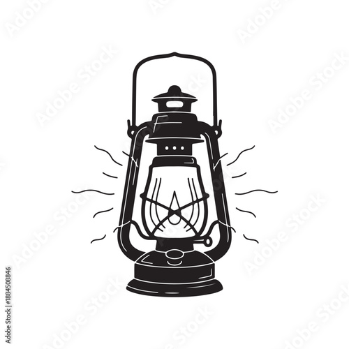 Vintage Kerosene Lantern Silhouette Illustration with Glowing Effect on White