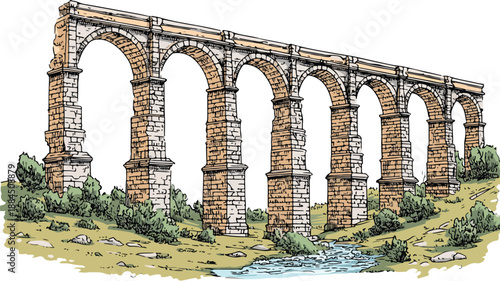 Roman Aqueduct Clipart Vector Art and Illustration with Intricate Design Details
