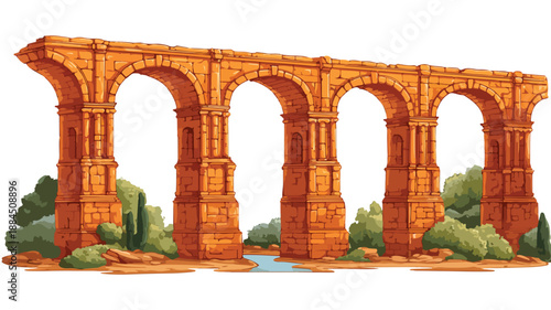 Roman Aqueduct Clipart Vector Art and Illustration with Intricate Design Details