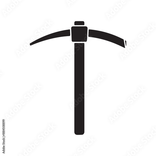 Simple Black Pickaxe Tool Silhouette Icon on White Background