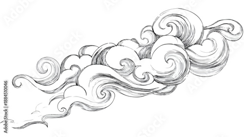 Elegant Swirling Cloud Design with Soft Flowing Lines Silhouette Vector