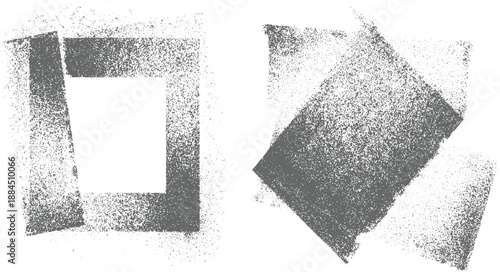 Two abstract grunge frames with distressed textures and a central white square cutout in grey and white tones for versatile applications