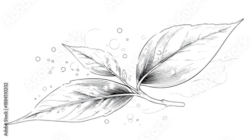 Tea Leaf Design Vector Concept with Outline on White Background