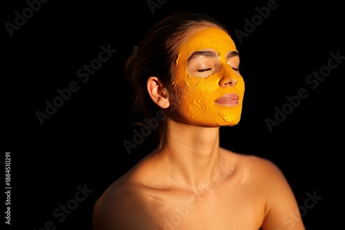 Elegant Woman Wearing Gold Face Mask in Premium Skincare Spa
