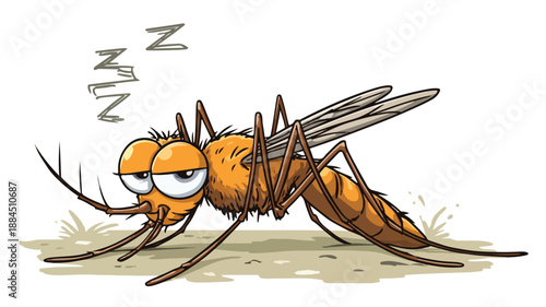 Funny Tired Mosquito Cartoon on White Background Vector Illustration