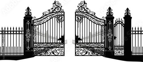 Fence vector silhouette set isolated on transparent background ornate gate designs