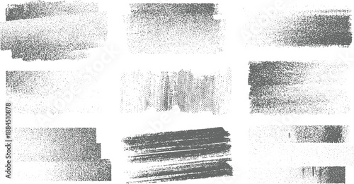 Collection of nine abstract grunge textured backgrounds featuring distressed brush strokes and stippled dot patterns in varying densities and arrangements for