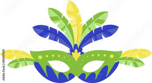 Decorative carnival mask suitable for event posters, party invitations, or themed design projects. Vibrant feathers add a festive touch.