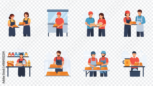 people working with food and drinks in restaurant or cafe