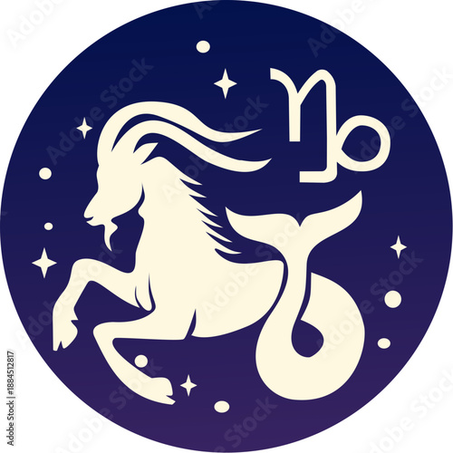 Capricorn zodiac sign symbol features a goat with a fish tail, suitable for astrologythemed designs, horoscope illustrations, and zodiac concepts.