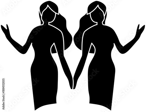 Black gemini zodiac sign with twin figures, suitable for horoscope websites, astrology blogs, and spiritual newsletters.